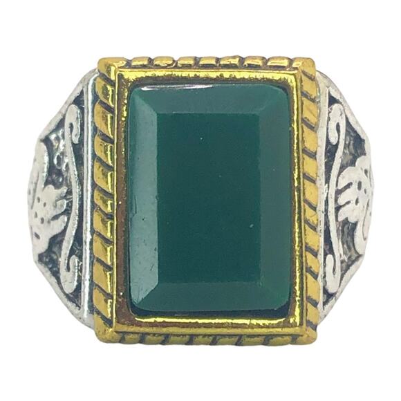 Silver and Gold Boho Ring with Green Stone - Size 8.5 - Picture 3 of 7